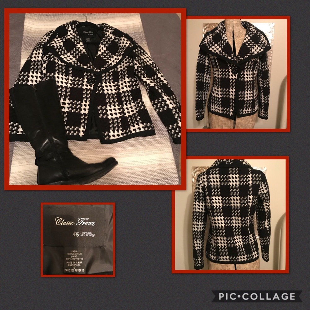 ⭐️Classy Black & White Herringbone Jacket⭐️